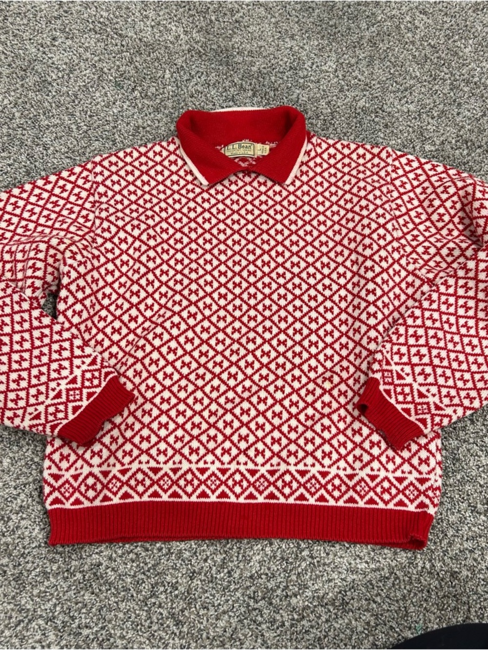 VINTAGE LL Bean USA MADE Pullover Sweater Faire Isle Nordic Apres Ski Red XL